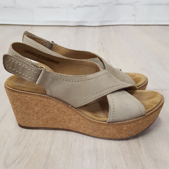 Clarks Shoes - Clark’s Artisan suede cork wedge sandals Sz 8.5